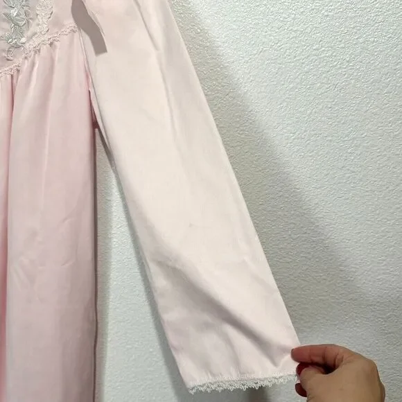 Miss Elaine Brushed Back/Satin Nightgown/LongSleeve/ Blush Pink w/Embroidery NWT - Picture 8 of 16